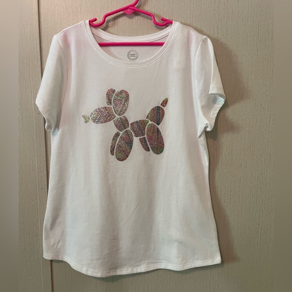 Girls White T-Shirt with Colorful Balloon Dog Design